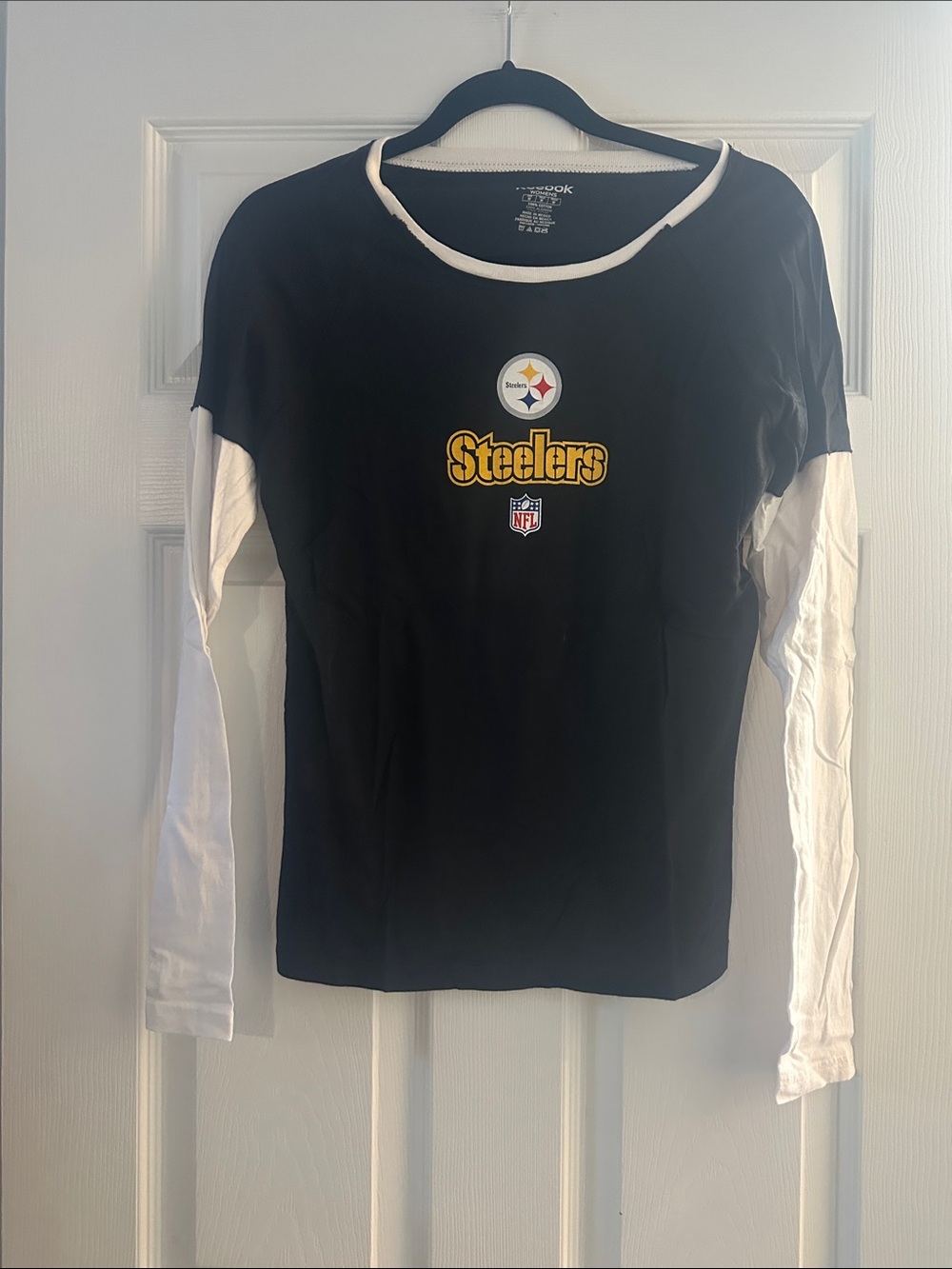 Reebok Pittsburgh Steelers Black and White Layered-Look Long Sleeve Tee